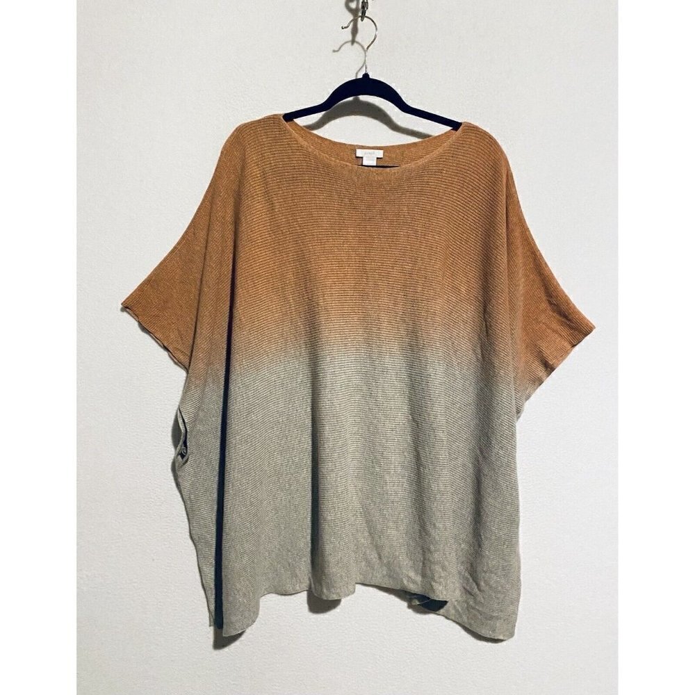 J Jill Purejill Poncho Sweater Womens One Size Dip Dye Ombre Orange Gray Boho